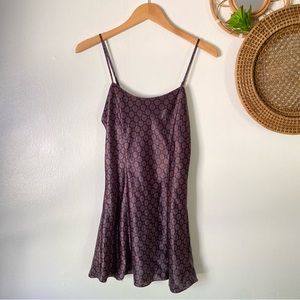 Victoria’s Secret slip chemise satin mini dress S blue red 1999 sleeveless flare